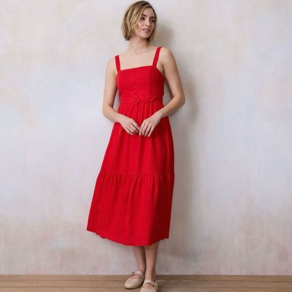 Women’s LC Lauren Conrad Tiered Red Midi Picnic Dress XXL - Picture 2 of 7